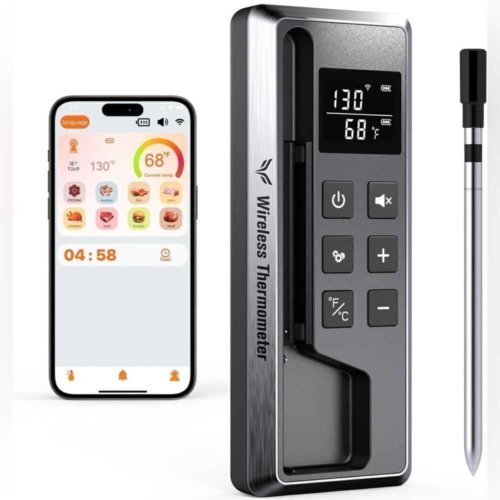 Wireless Meat Thermometer 800 Ft Long Range Bluetooth Remote Monitoring NIB